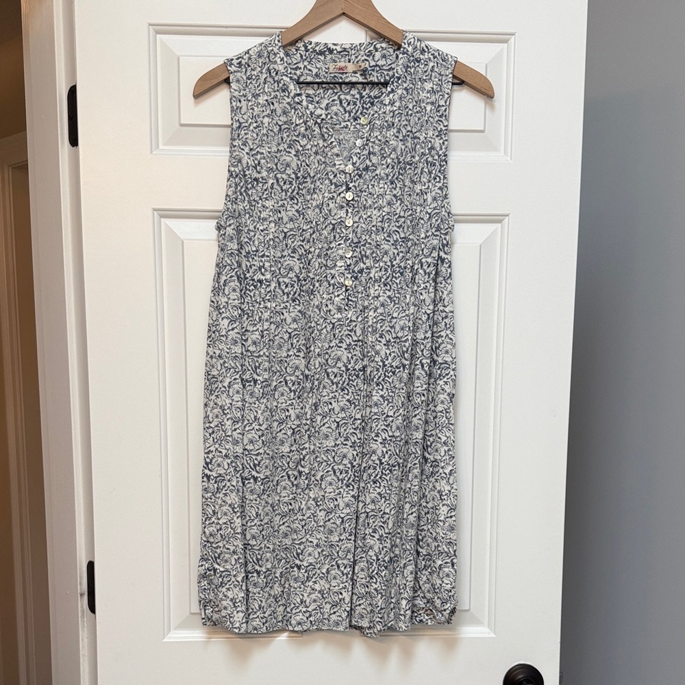 Faherty Blue and White Floral Midi Dress